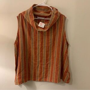 bryn Walker linen Multicolor Striped Sleeveless cowl neck Blouse